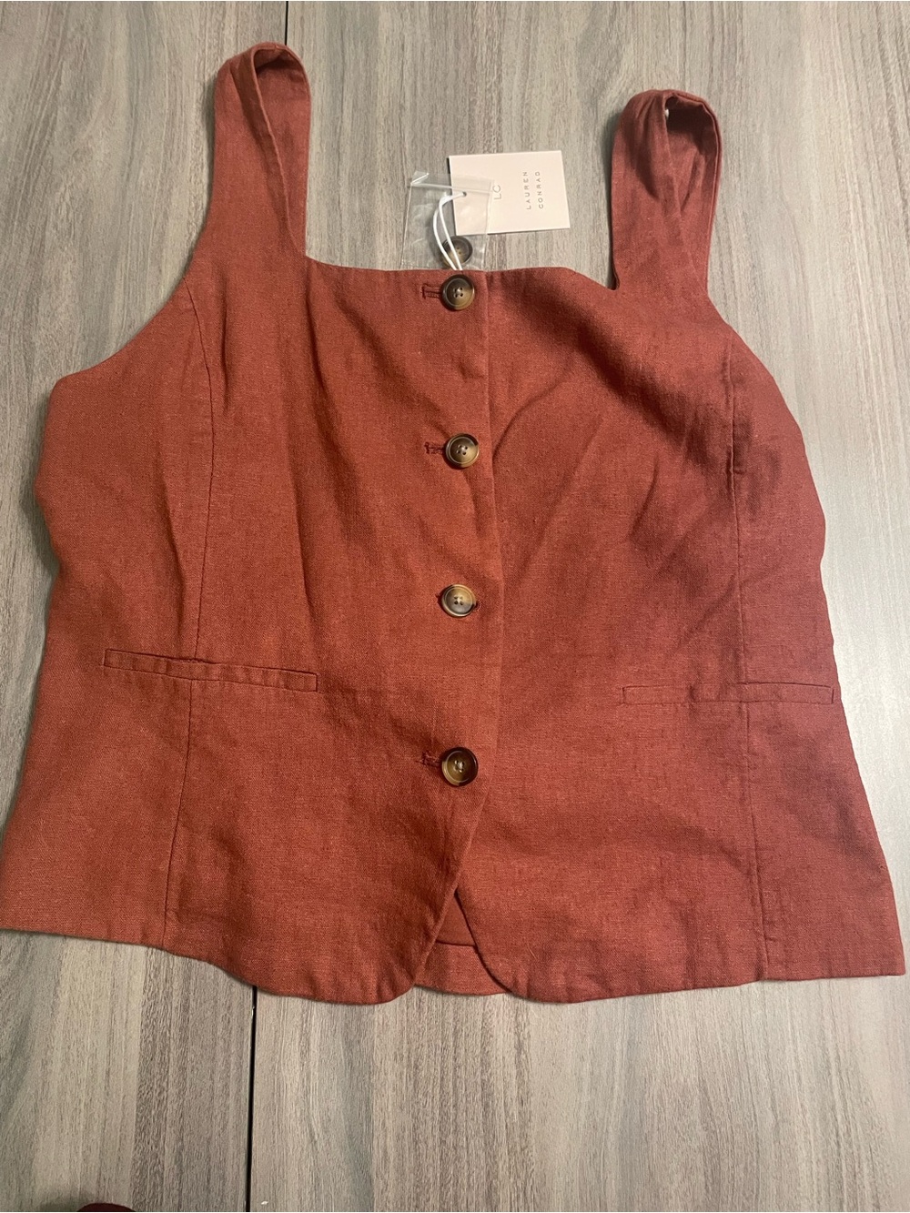 NWT LC Lauren Conrad Linen-Blend Tie-Back Vest – Size Large